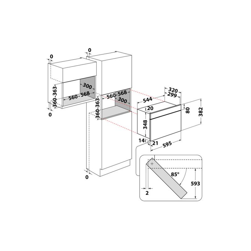 Hotpoint_Ariston Microonde Da incasso MN 312 IX HA Inox Elettronico 22 Solo microonde 750 Technical drawing