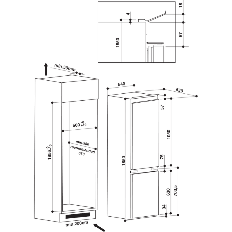 Hotpoint_Ariston-Combinazione-Frigorifero-Congelatore-Da-incasso-BCB-7525-D-AAA-Acciaio-2-porte-Technical-drawing