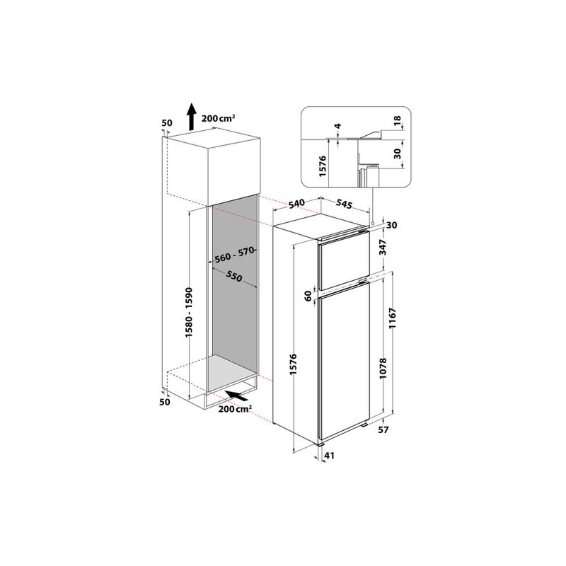 Hotpoint_Ariston Combinazione Frigorifero/Congelatore Da incasso T 16 A2 D/HA 1 Acciaio 2 porte Technical drawing