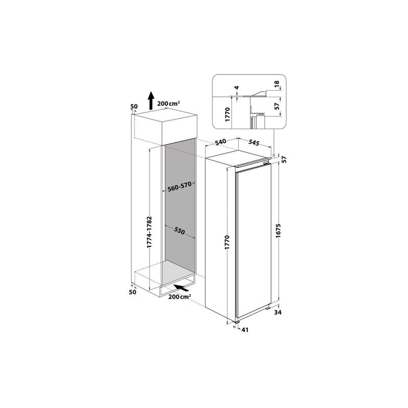 Hotpoint_Ariston Frigorifero Da incasso BSZ 18022 Bianco Technical drawing