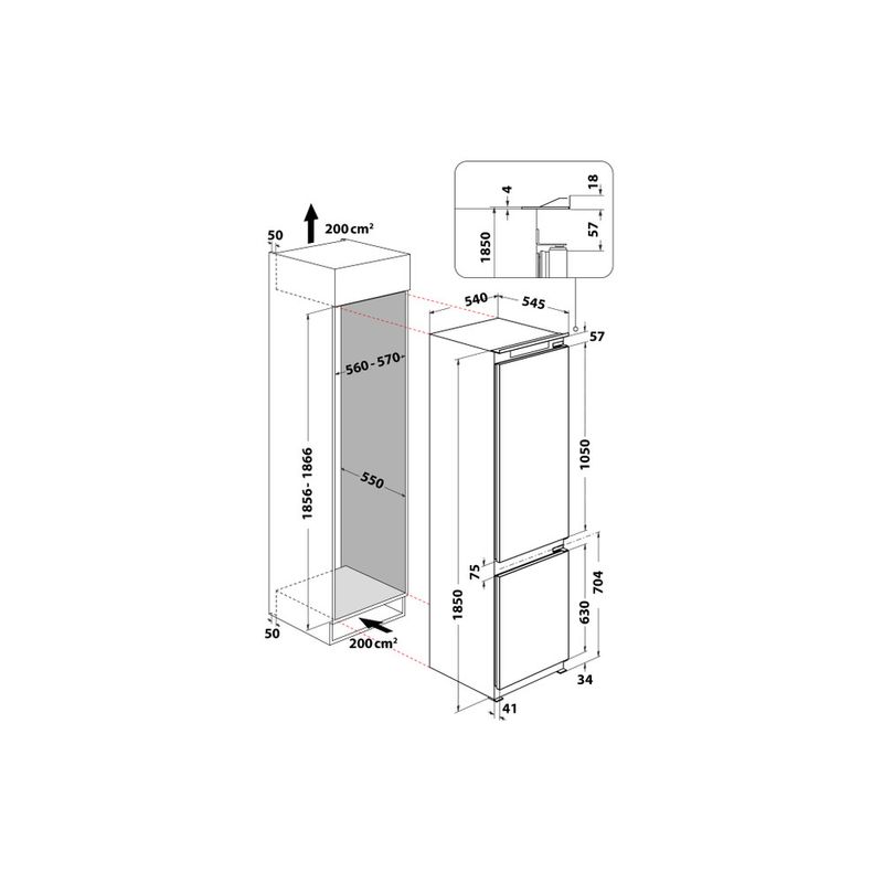 Hotpoint_Ariston Combinazione Frigorifero/Congelatore Da incasso BCB 7525 D2 Bianco 2 porte Technical drawing