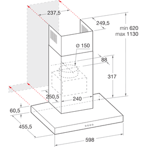 Hotpoint_Ariston Cappa Da incasso HHBS 6.7F LT X Inox Montaggio a parete Elettronico Technical drawing