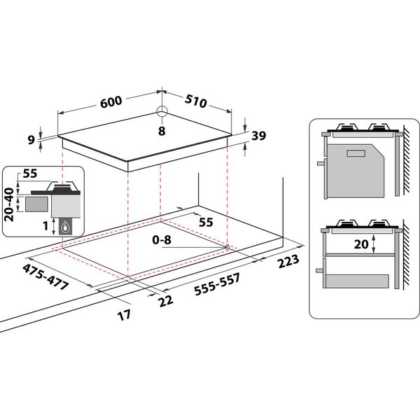 Hotpoint_Ariston Piano cottura PCN 641 T/IX/HAR Inox GAS Technical drawing