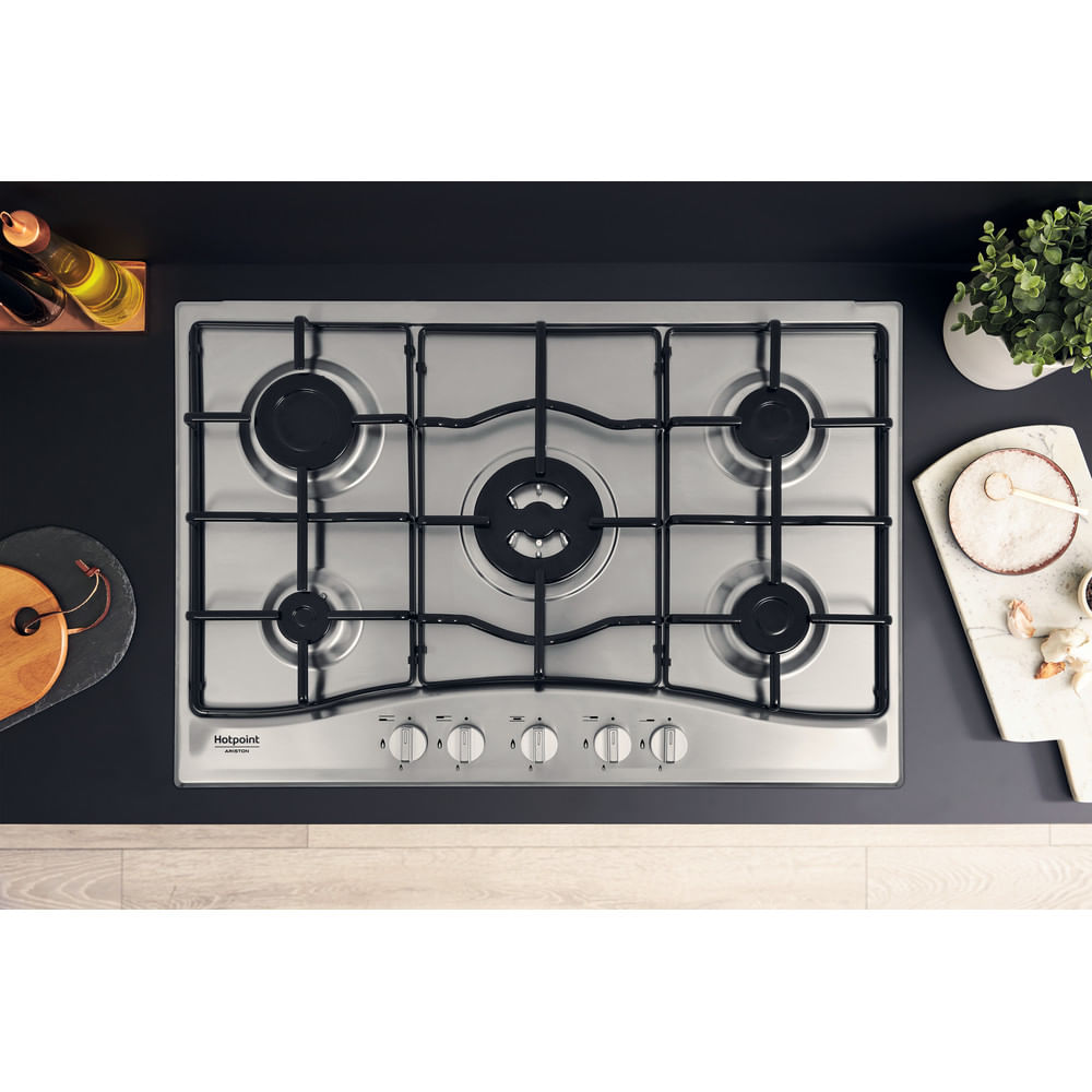 Piano cottura a gas Hotpoint Ariston PCN 752 T/IX/HAR: 5 bruciatori