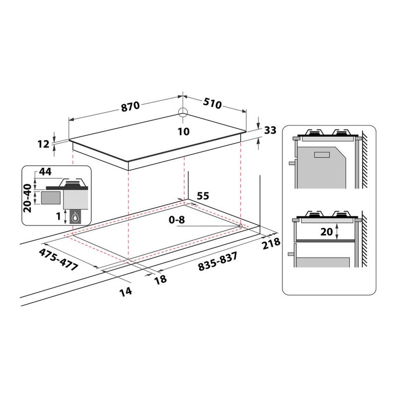 Hotpoint_Ariston Piano cottura PHN 962 TS/IX/HA Inox GAS Technical drawing