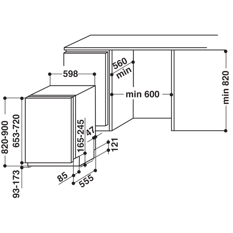 Hotpoint_Ariston-Lavastoviglie-Da-incasso-HIO-3C21-C-W-Totalmente-integrato-A-Technical-drawing