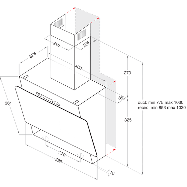 Hotpoint_Ariston Cappa Da incasso HHVP 6.4F LL K Nero Montaggio a parete Elettronico Technical drawing