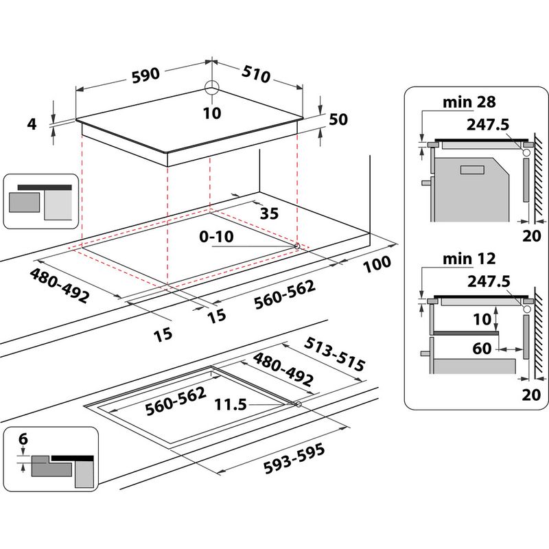 Hotpoint_Ariston Piano cottura HS 5160C NE Nero Induction vitroceramic Technical drawing