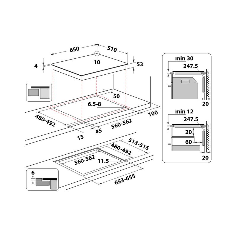 Hotpoint_Ariston Piano cottura ACOH 654 MF/NE Nero Induction vitroceramic Technical drawing