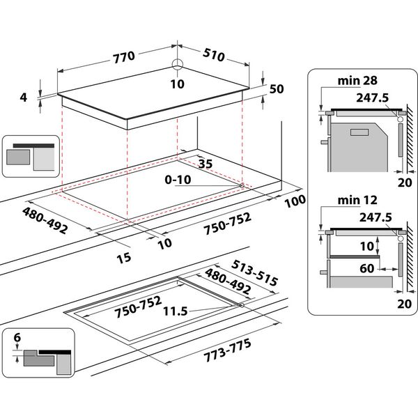 Hotpoint_Ariston Piano cottura HS 1677C NE Nero Induction vitroceramic Technical drawing