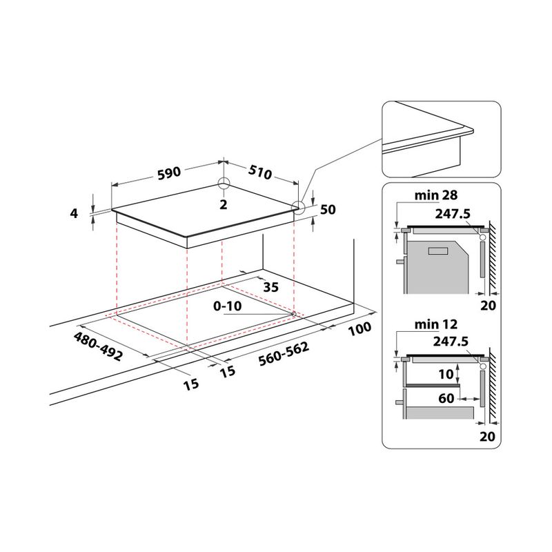 Hotpoint_Ariston Piano cottura HS 2560C BF Nero Induction vitroceramic Technical drawing