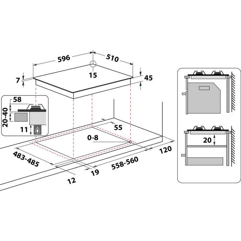 Hotpoint_Ariston Piano cottura HAGD 61S/MR Specchio GAS Technical drawing