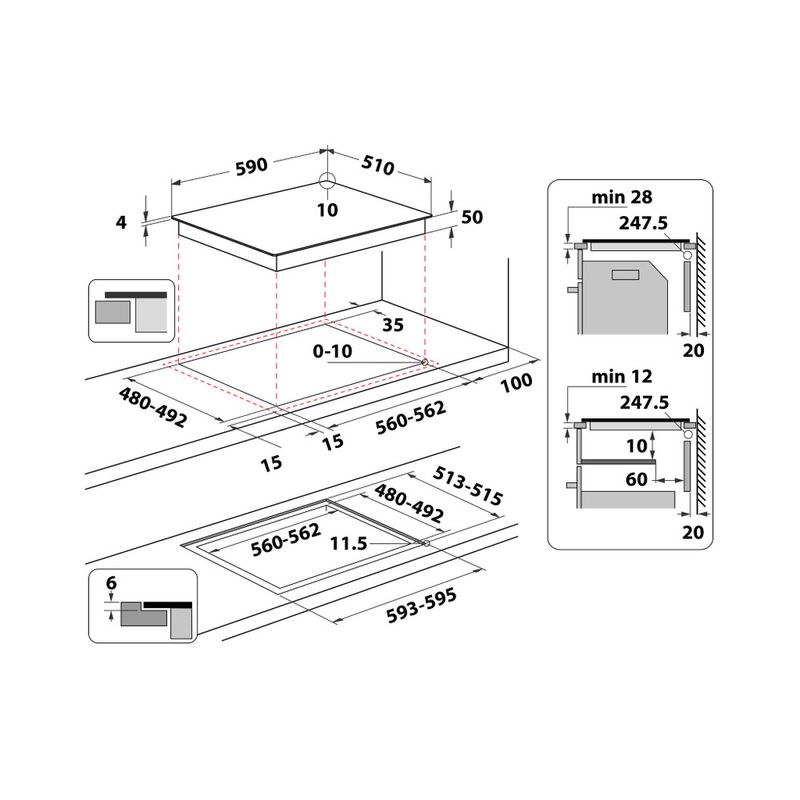 Hotpoint_Ariston Piano cottura HQ 5660S NE Nero Induction vitroceramic Technical drawing