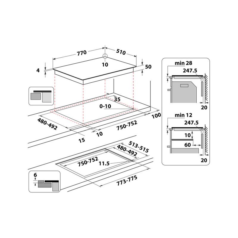 Hotpoint_Ariston Piano cottura HB 0577B NE Nero Induction vitroceramic Technical drawing