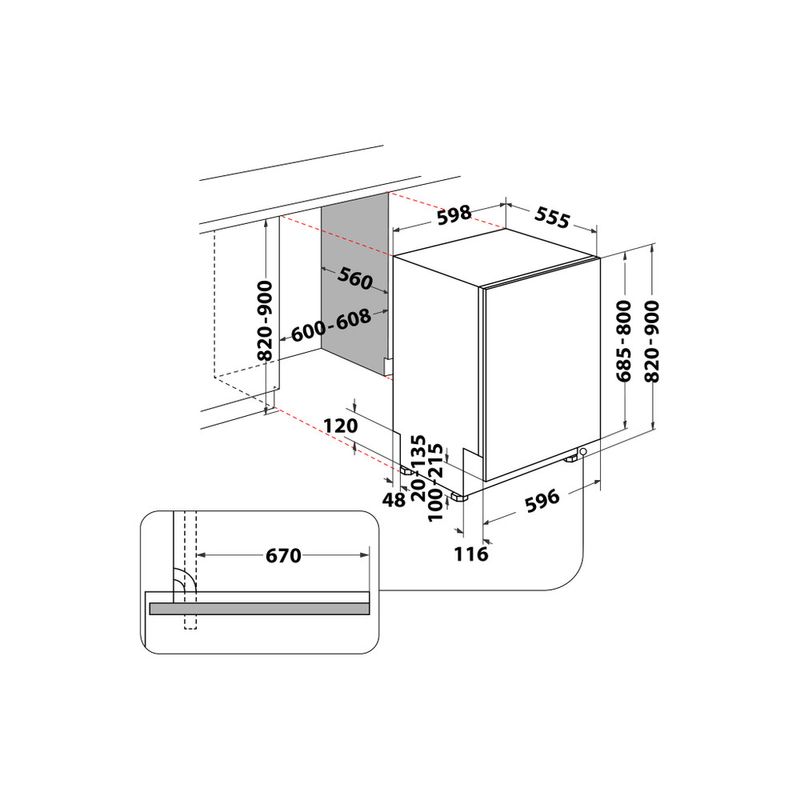 Hotpoint_Ariston Lavastoviglie Da incasso HIS 7030 WEL Totalmente integrato D Technical drawing
