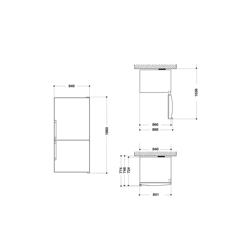 Hotpoint_Ariston-Combinazione-Frigorifero-Congelatore-Libera-installazione-HA84BE-72-XO3-2-Inox-2-porte-Technical-drawing