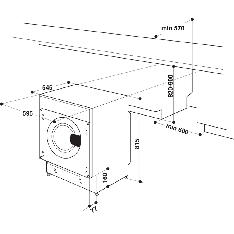 Hotpoint_Ariston Lavabiancheria Da incasso BI WMHG 71483 EU N Bianco Carica frontale D Technical drawing