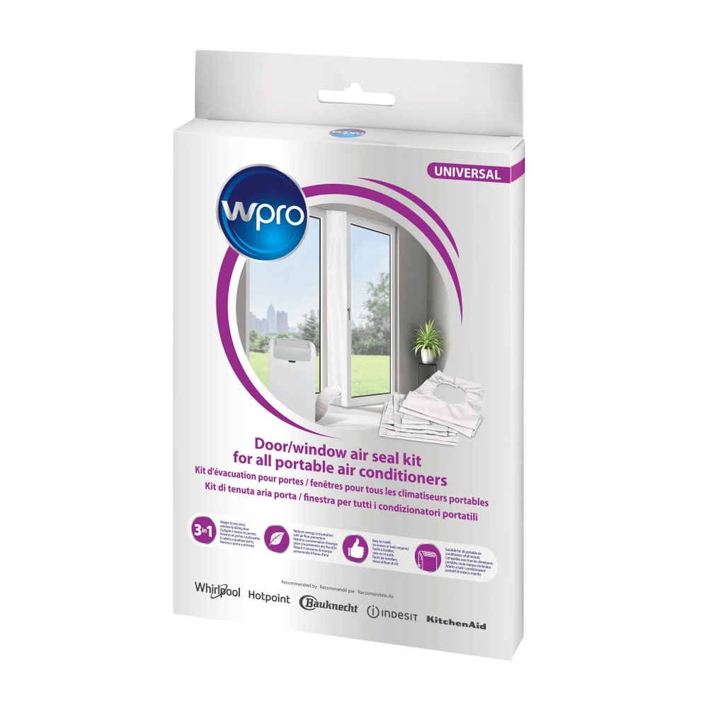 Il Kit universale di tenuta aria per condizionatori aumenta l'efficienza del tuo condizionatore portatile prevenendo il flusso d'aria tra l'interno e l'esterno della tua casa.