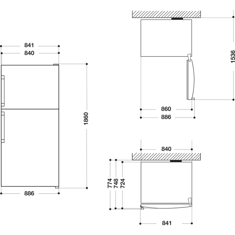 Hotpoint_Ariston-Combinazione-Frigorifero-Congelatore-Libera-installazione-HA84TE-72-XO3-2-Inox-2-porte-Technical-drawing