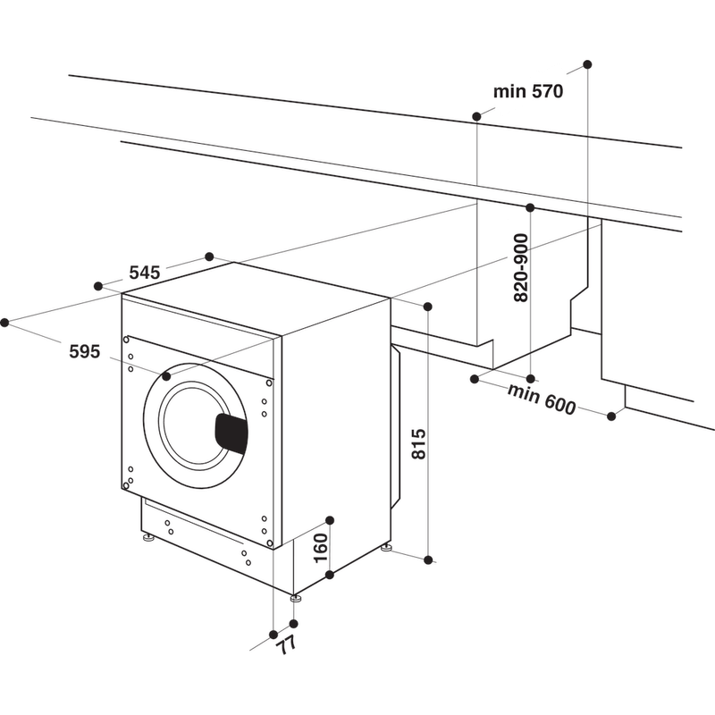 Hotpoint_Ariston Lavasciugabiancheria Da incasso BI WDHG 861485 EU Bianco Carica frontale Technical drawing