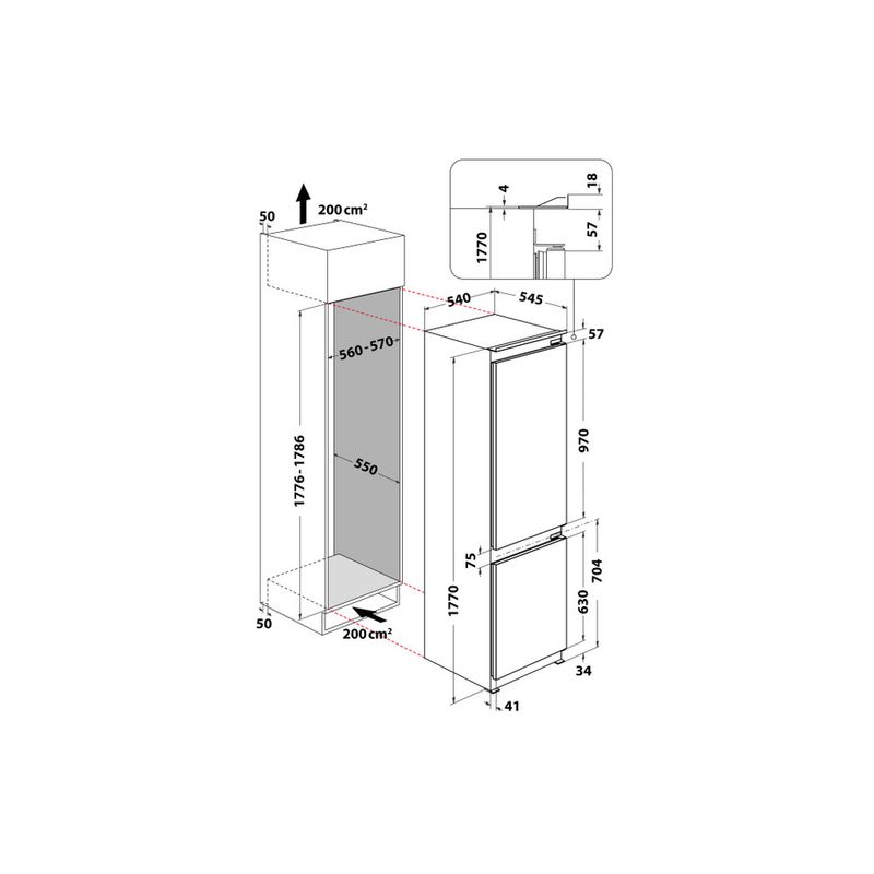 Hotpoint_Ariston Combinazione Frigorifero/Congelatore Da incasso BCB 703011 Bianco 2 porte Technical drawing
