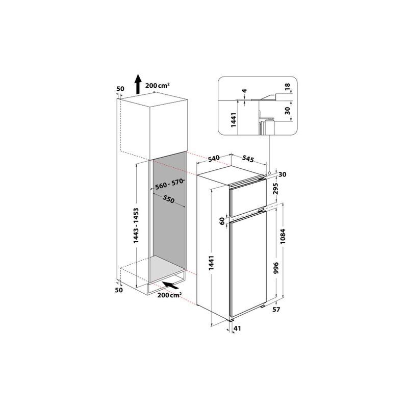 Hotpoint_Ariston Combinazione Frigorifero/Congelatore Da incasso BDFS 2422 Bianco 2 porte Technical drawing