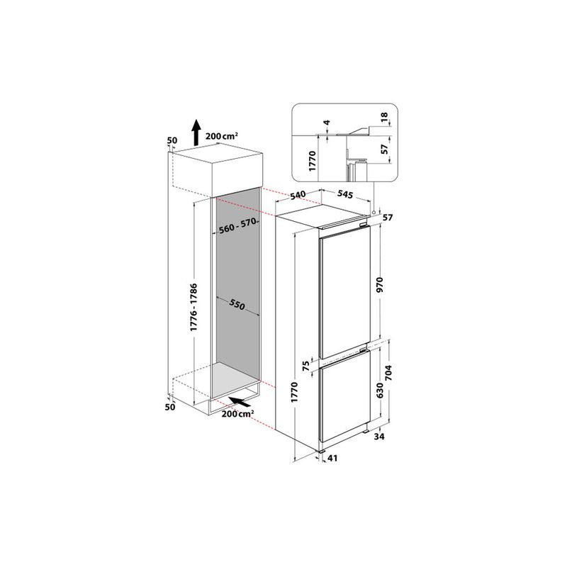 Hotpoint_Ariston Combinazione Frigorifero/Congelatore Da incasso HAC18 T112 Bianco 2 porte Technical drawing