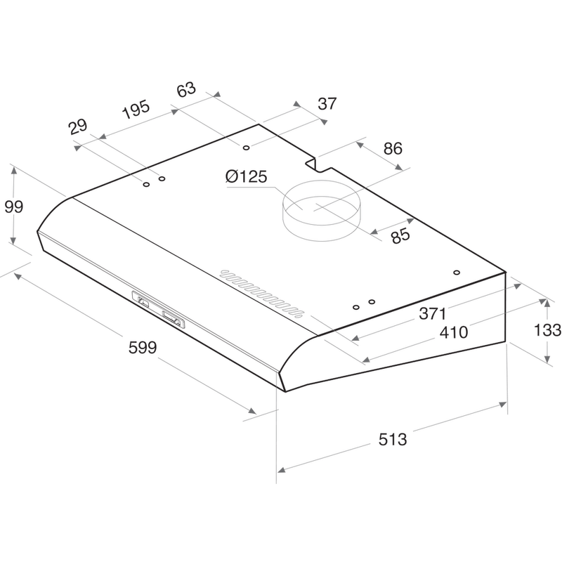 Hotpoint_Ariston Cappa Da incasso HSLMO 65F LS K Nero Da incasso Meccanico Technical drawing