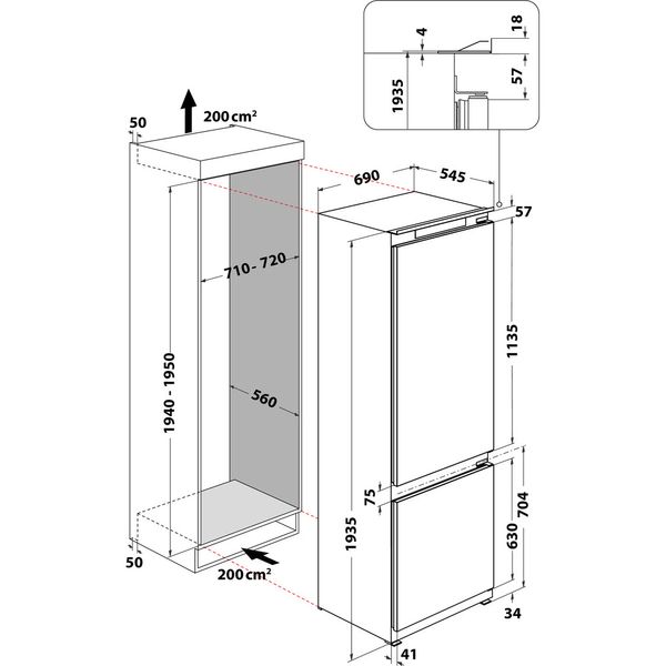 Hotpoint_Ariston Combinazione Frigorifero/Congelatore Da incasso BCB 4020 E Bianco 2 porte Technical drawing