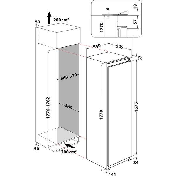 Hotpoint_Ariston Frigorifero Da incasso HASD18A011A1 Acciaio Technical drawing