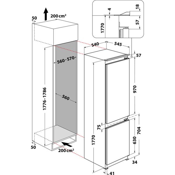 Hotpoint_Ariston Combinazione Frigorifero/Congelatore Da incasso HAC18D031A1 Bianco 2 porte Technical drawing