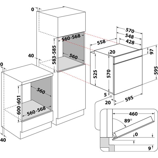 Hotpoint_Ariston Forno Da incasso HAO 275P X Elettrico A++ Technical drawing