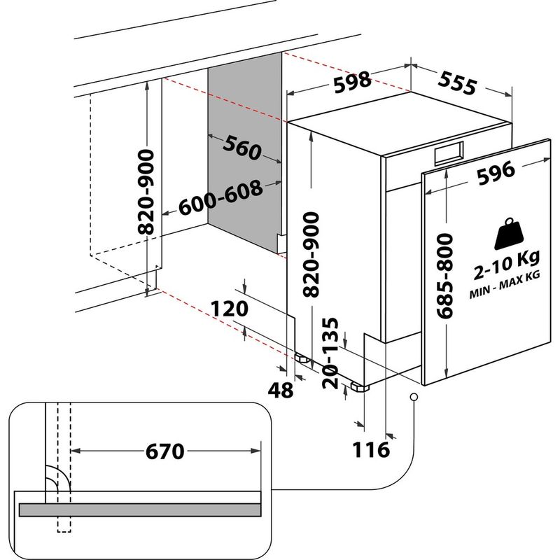 Hotpoint_Ariston Lavastoviglie Da incasso HA4IFC14BS Totalmente integrato C Technical drawing