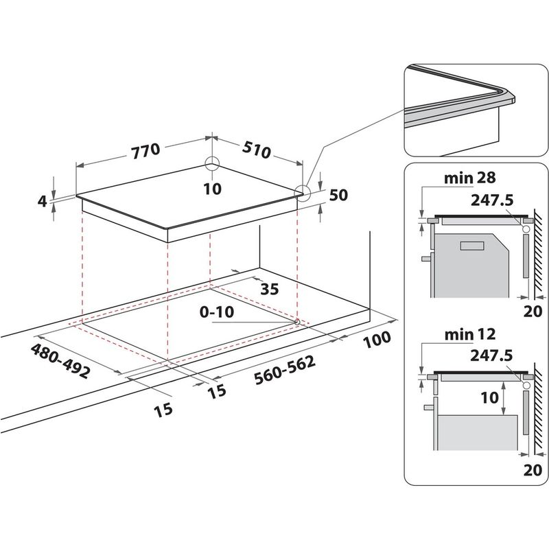 Hotpoint_Ariston Piano cottura HB 5177C NE Nero Induction vitroceramic Technical drawing
